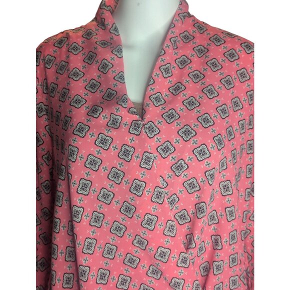 Pleione Pink & Black Geometric Print Sz M Wrap Style Blouse -Roll-tab Sleeves - Picture 5 of 10